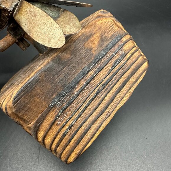 Brutalist Metal Parrot Bird Figurine Wood Statue Mixed Medium Art Brown Retro - Picture 10 of 11